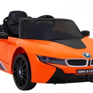 Coche eléctrico BMWI8 para niños, 12v, Naranja, RC, ruedas goma, asiento cuero, 1-6 años   INDA588-RA-JE1001